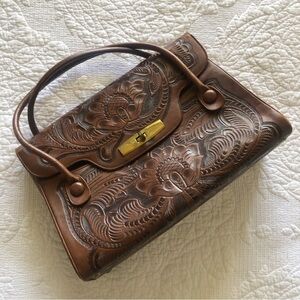 Vintage Hand Tooled Leather Bag Made in Mexico